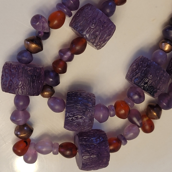 COLDWATER CREEK Ornate Etched Purple, Red, & Copper Bi-strand Beaded Necklace - Picture 7 of 14
